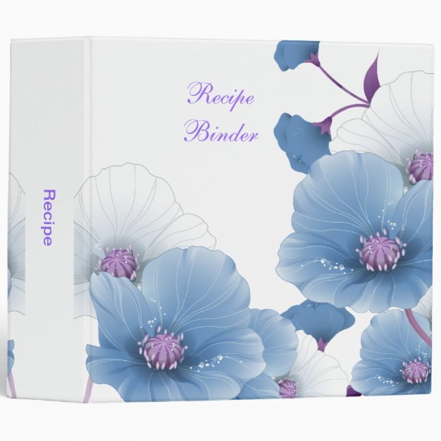 Classeur Recette Bleu Lilac Poppies Blancs DÉCOR SETS (Devant/Côté)