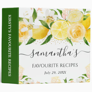 Classeur Recette d'aquarelle de citrons et de fleurs blanch