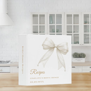 Classeur recette de Baby Shower perles blanches et ruban en
