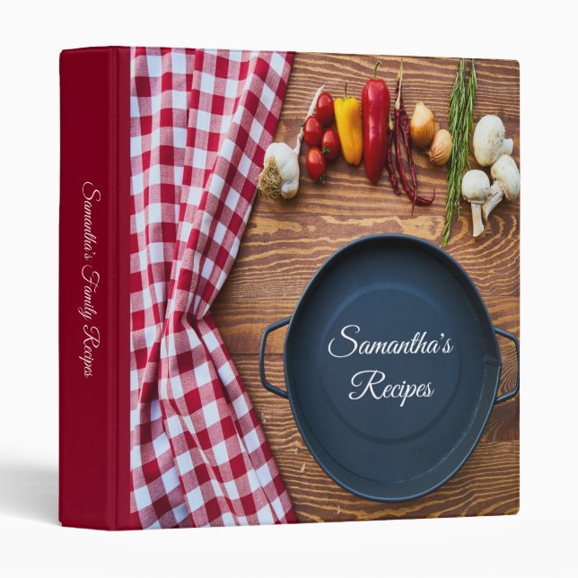 Classeur Recette de bois moderne et En vichy rouge (Devant/Côté)