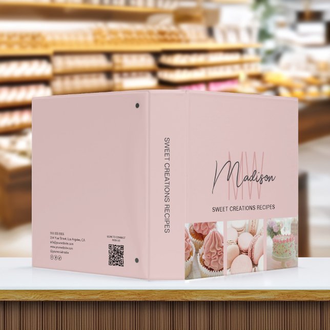 Classeur Recette de boulangerie avec logo à monogramme pers (Custom Monogram Logo Bakery Recipe 3 Ring Binder)
