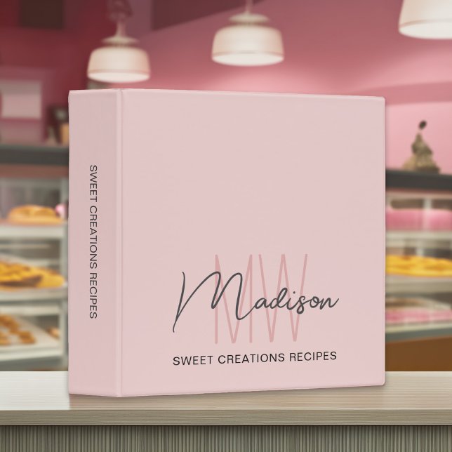 Classeur Recette de boulangerie Logo personnalisé Monogramm (Bakery Recipe Pink Custom Monogram Logo 3 Ring Binder)