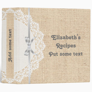 Classeur Recette de colle blanche avec dentelle et lin