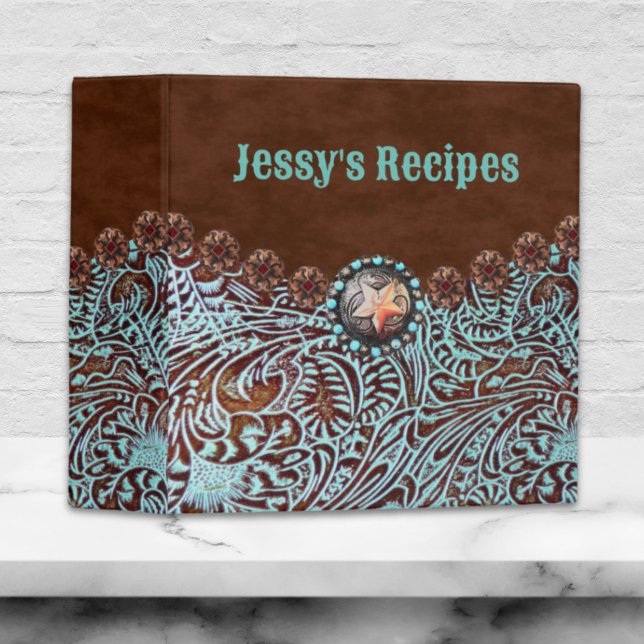 Classeur recette de cuisine brune turquoise de l'ouest (brown turquoise western country cooking recipe 3 ring binder)