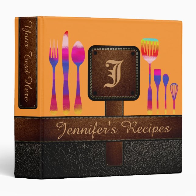 Classeur Recette de cuisine moderne look cuir (Devant/Côté)