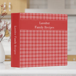 Classeur Recette de famille à carreaux rouges rustiques de 