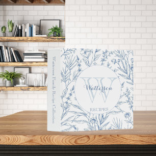 Classeur Recette de famille florale bleue et blanche tradit