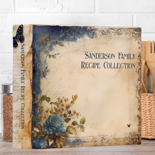 Classeur Recette de famille florale bleue et marron victori