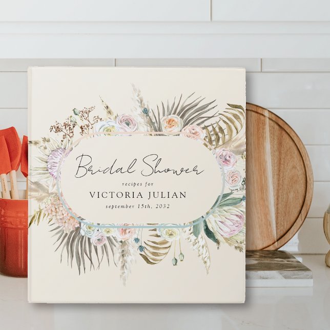 Classeur Recette de Fête des mariées en laiton Boho Pampas (Créateur téléchargé)