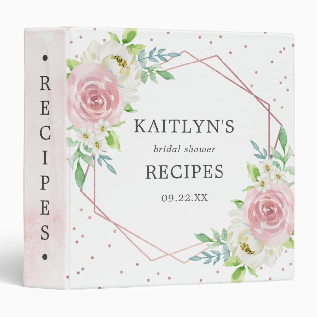 Classeur Recette de Fête des mariées florale géométrique ch (Devant/Côté)