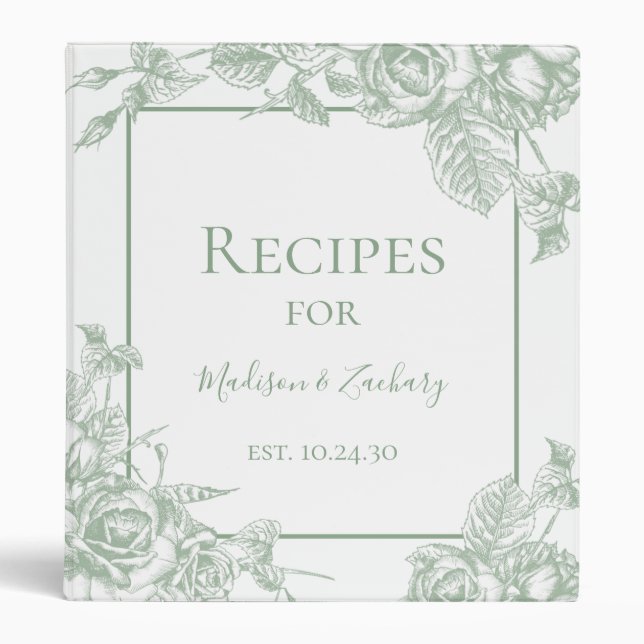 Classeur Recette de Fête des mariées florale verte Sage (Devant)