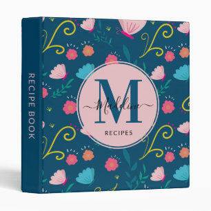 Classeur Recette de fleurs de papillon botanique bleu rose