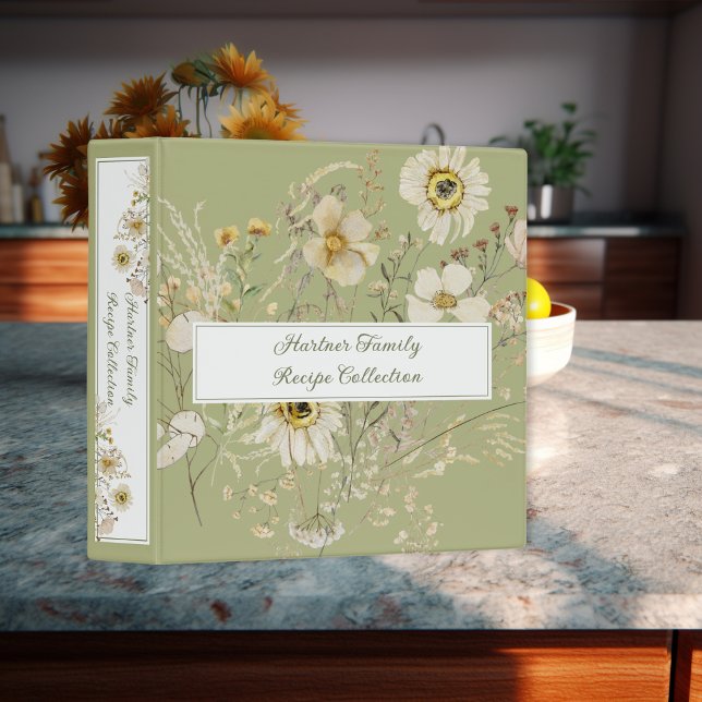 Classeur Recette de fleurs séchées de prairie rustique de l (Rustic Dried Meadow Flowers Sage Family Recipe 3 Ring Binder)