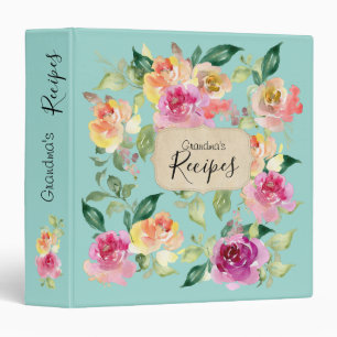 Classeur Recette de grand-mère florale bleu cuisine livre C