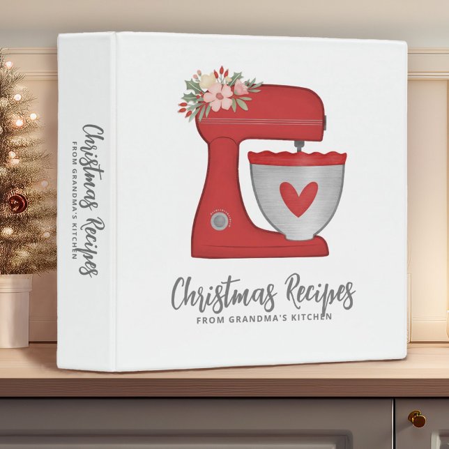 Classeur Recette de la famille de Noël livre de cuisine mél (A pretty Christmas recipe binder featuring a red mixer. Makes a great Christmas gift!)