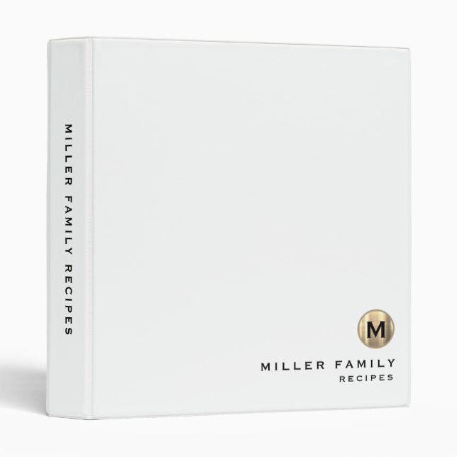 Classeur Recette de la famille initiale du monogramme blanc (Devant/Côté)