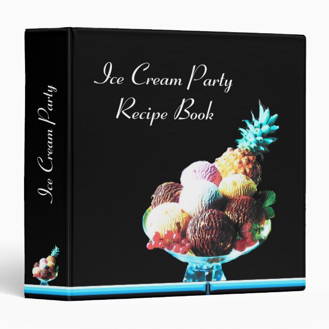 Classeur RECETTE DE LA FÊTE DE CRÈME DE GLACE, bleu noir ro (Devant/Côté)