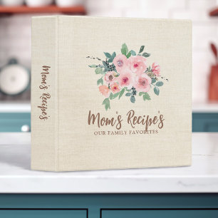 Classeur Recette de la Fête des Mères en lin floral rose pa