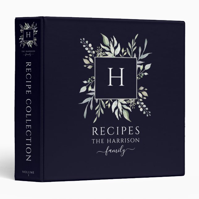 Classeur Recette de la marine botanique de monogramme (Devant/Côté)