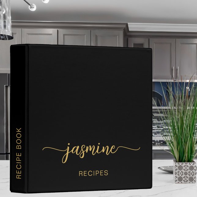Classeur Recette de livre de cuisine à monogramme en or noi (Créateur téléchargé)