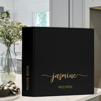 Classeur Recette de livre de cuisine à monogramme en or noi