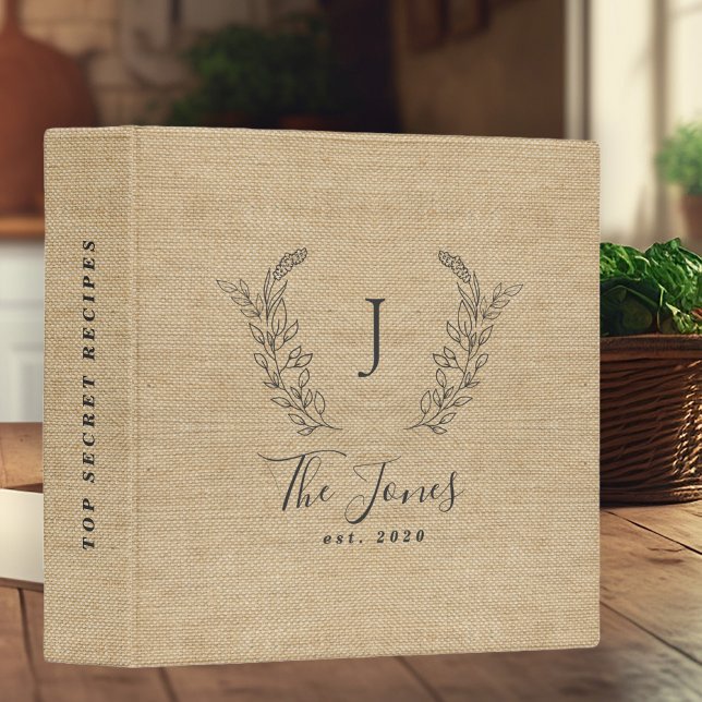 Classeur Recette de livre de cuisine rustique monogramme de (Créateur téléchargé)