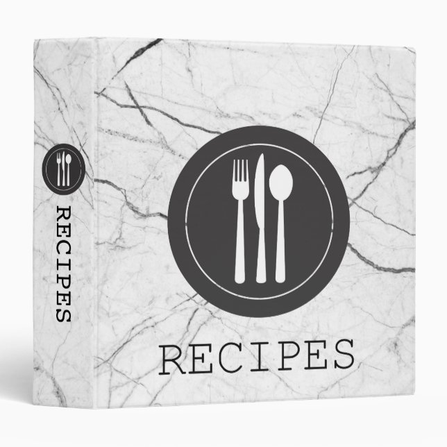 Classeur Recette de marbre blanche moderne élégante (Devant/Côté)