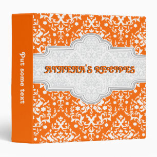 Classeur Recette de modèle Damask orange, blanc et gris