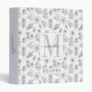 Classeur Recette de modèle floral monogramme personnalisé