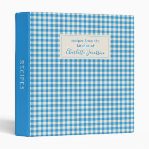 Classeur Recette de monogramme à carreaux gingham bleu clai
