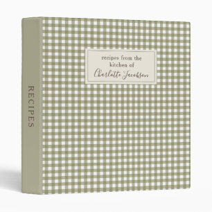 Classeur Recette de monogramme à carreaux gingham vert oliv