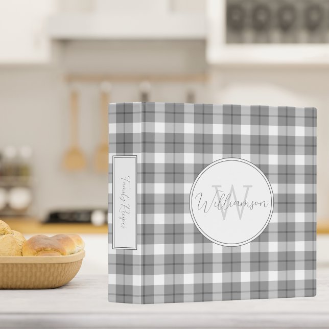 Classeur Recette de monogramme blanc et gris de style agric (Créateur téléchargé)