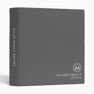 Classeur Recette de monogramme de famille gris minimal