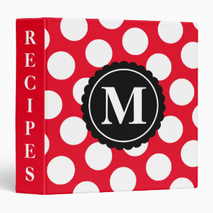 Classeur Recette de monogramme de point Polka rouge et blan