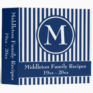 Classeur Recette de monogramme de rayures de bleu marine et