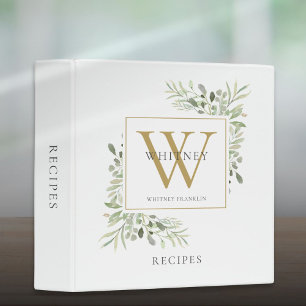 Classeur Recette de monogramme de verdure à l'aquarelle