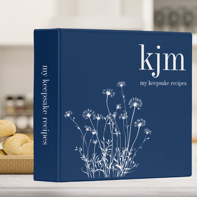 Classeur Recette de Monogramme Fleur sauvage bleu et blanc  (Créateur téléchargé)
