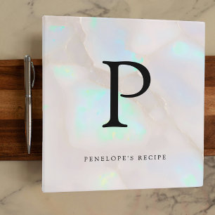 Classeur Recette de monogramme iridescent opale holographiq