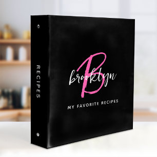 Classeur Recette de monogramme rose chaud noir et blanc