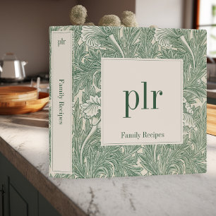 Classeur Recette de monogramme William Morris crème verte v