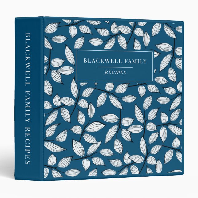Classeur Recette de Motif de feuille blanche noire bleu mod (Devant/Côté)