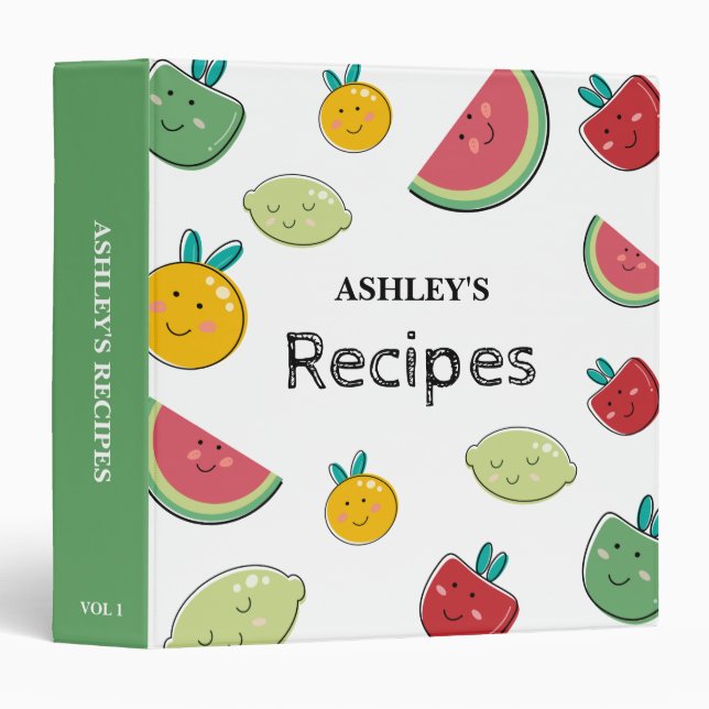 Classeur Recette de Motif de fruits d'été mignonne (Devant/Côté)
