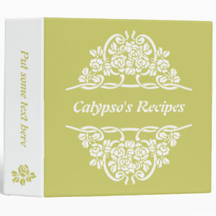 Classeur Recette de motif rose blanc, vert olive et rubans