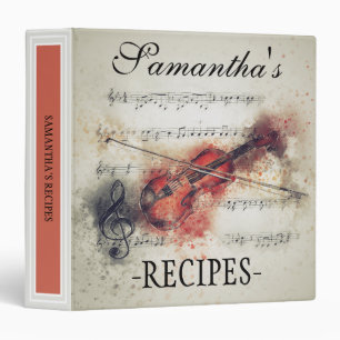 Classeur Recette de partition de violon aquarelle personnal