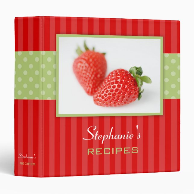 Classeur Recette de rayure de point de polka de fraises (Devant/Côté)