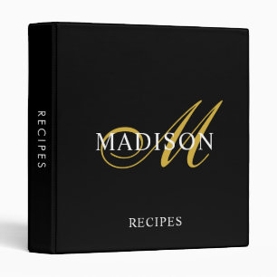 Classeur Recette de script de monogramme d'or noir moderne