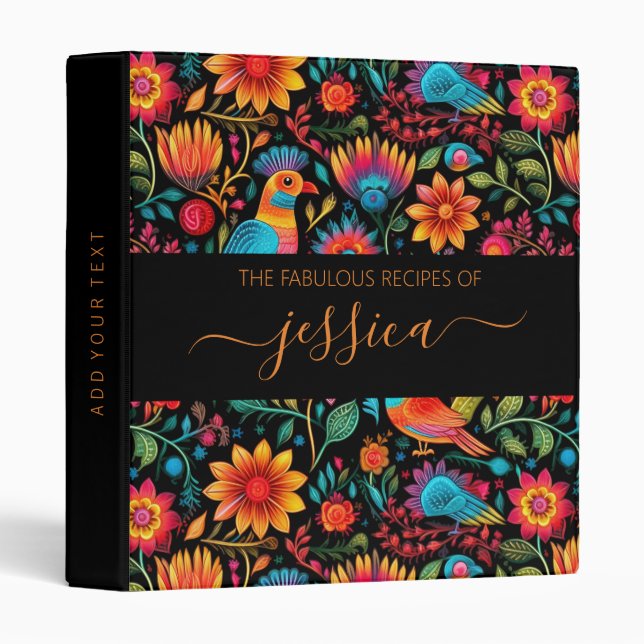 Classeur recette de script de motif floral mexicain (Devant/Côté)