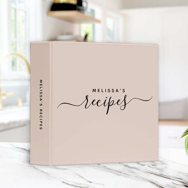 Classeur Recette de script élégant minimaliste moderne pers (Cute blush kitchen recipe binder with your custom name!)