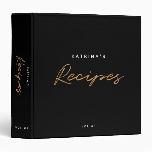 Classeur Recette de script minimaliste en or noir moderne p (Devant/Côté)
