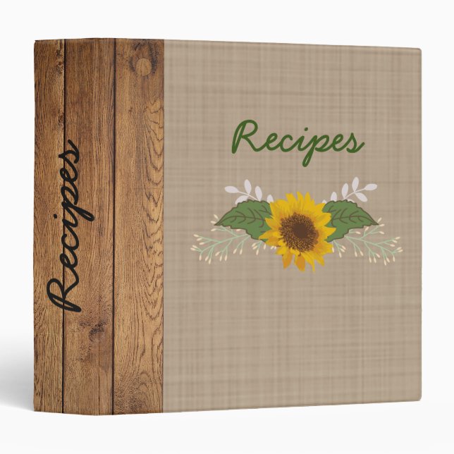 Classeur Recette de tournesol d'automne/classeur rustiques (Devant/Côté)